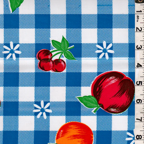Blue Check Oilcloth Roll Fabric