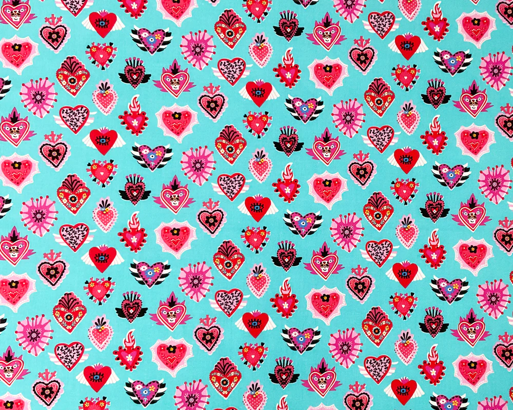Blue Cotton Dashwood Studio Heart Printed Quilting Woven Fabric - Image 3