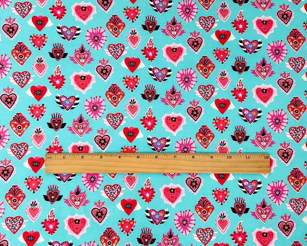 Blue Cotton Dashwood Studio Heart Printed Quilting Woven Fabric - Image 4