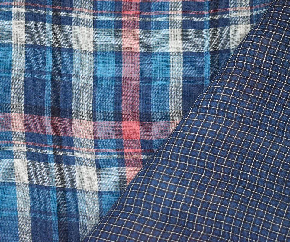 Blue Cotton-Linen Famous Maker Plaid-Check Double Gauze Fabric - Image 2