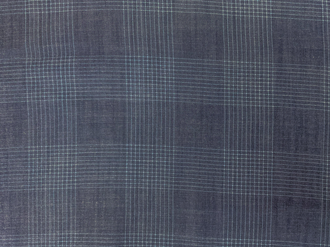 Blue Famous Maker 5 oz. Cotton Rayon Plaid Twill Chambray Fabric - Image 3