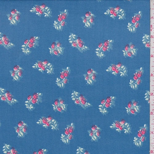 Blue Floral Cluster Double Brushed Jersey Knit Fabric