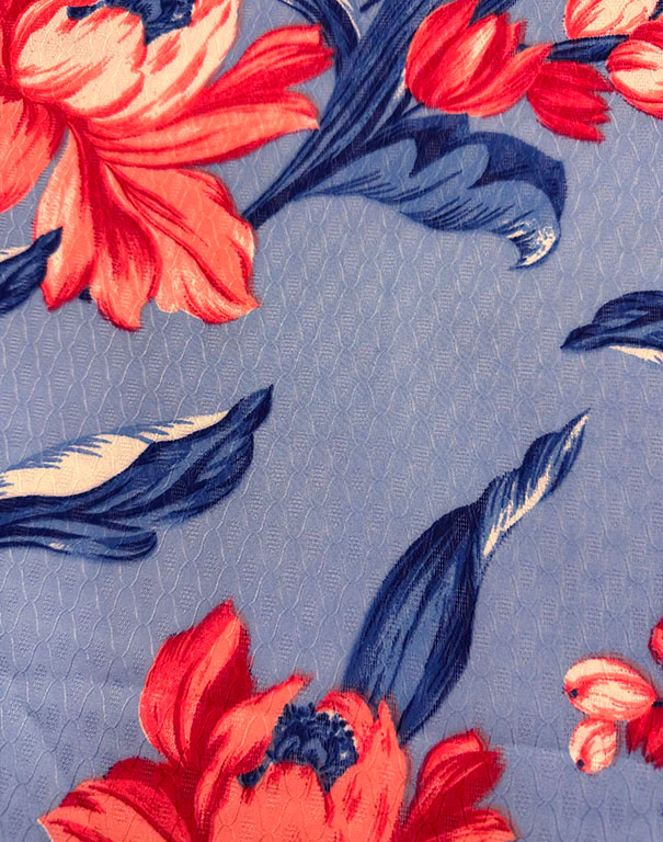 Blue Floral Print Jacquard Chiffon Fabric - Image 2