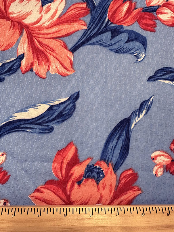 Blue Floral Print Jacquard Chiffon Fabric - Image 3