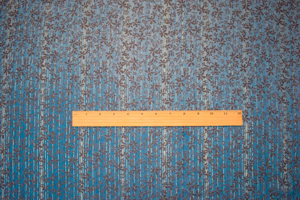 Blue-Gold-Multi Floral Printed Metallic Crinkle Yoryu Chiffon Woven Fabric - Image 4