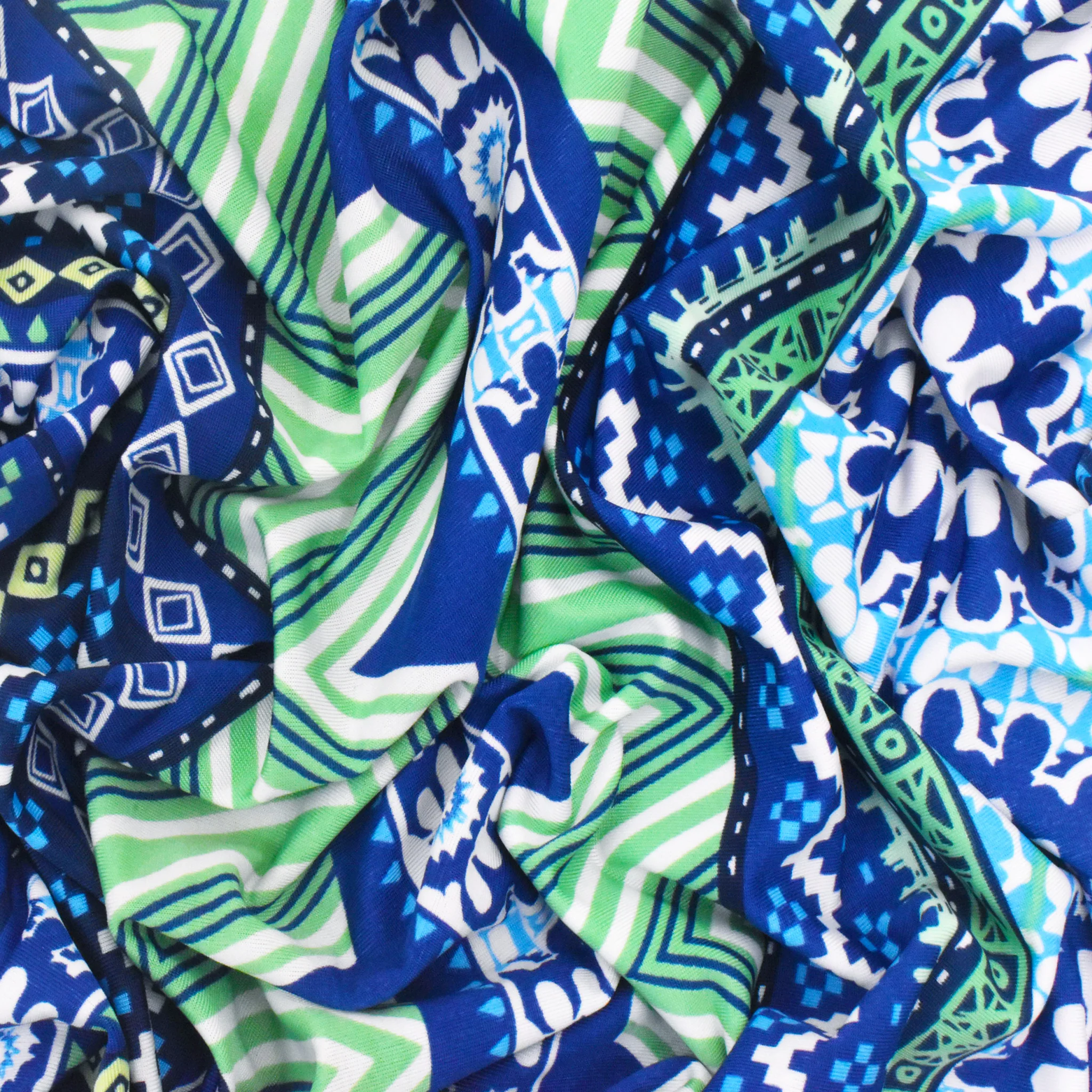 Blue-Green-Multi Medallion Chevron Printed Stretch Activewear Knit Fabric - Image 2