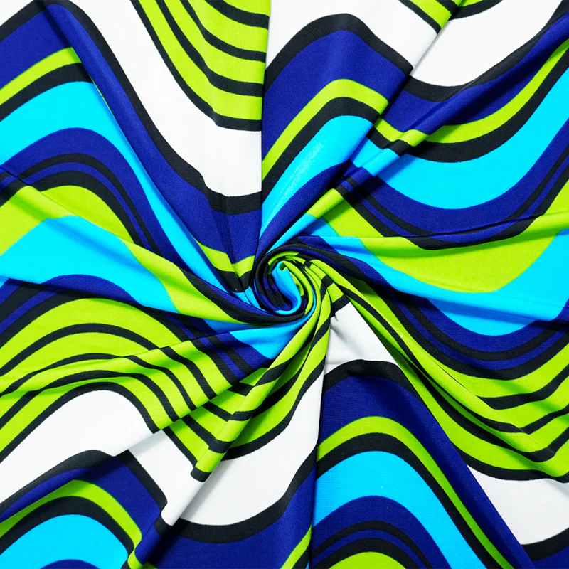 Blue-Green-Multi Poly Stretch Abstract Printed Jersey Knit Fabric