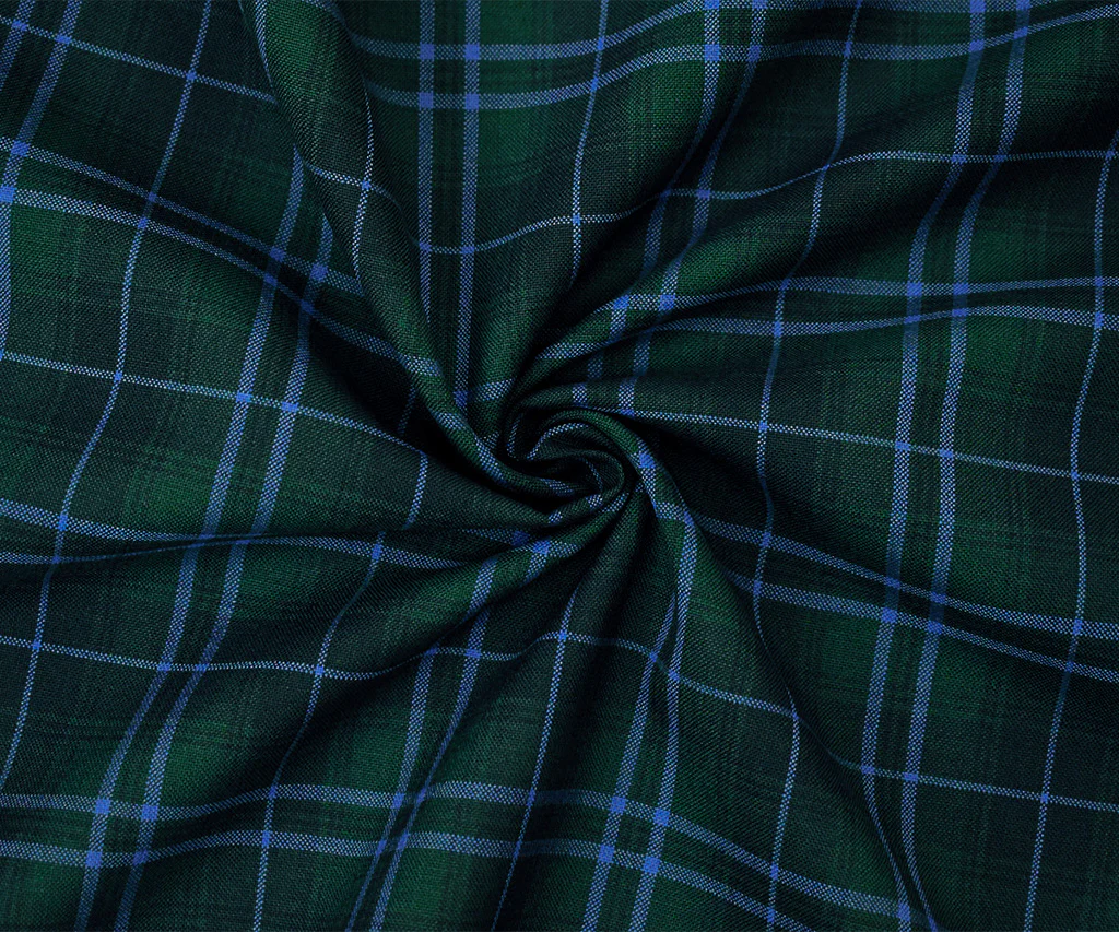 Blue-Green-Multi Poly Wool Plaid Check Shirting Woven Fabric - Image 3