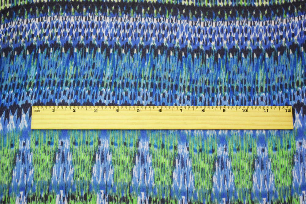 Blue-Green-Multi Polyester Aztec Ikat Printed Chiffon Woven Fabric - Image 2