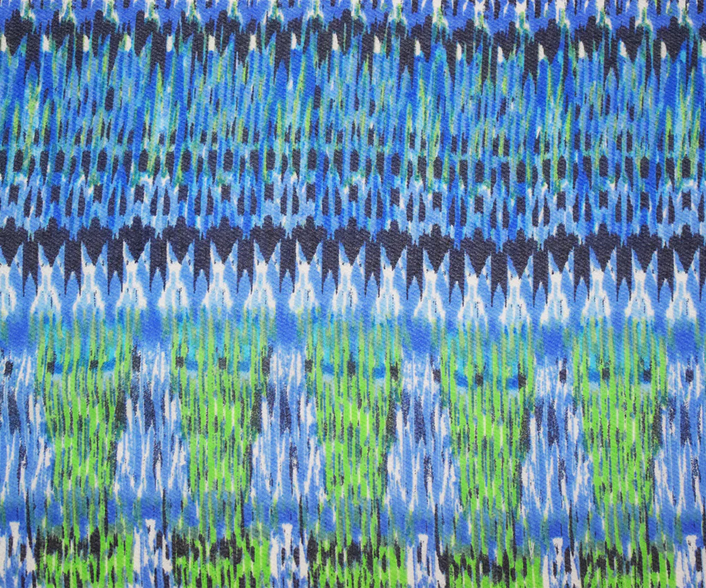 Blue-Green-Multi Polyester Aztec Ikat Printed Chiffon Woven Fabric - Image 4