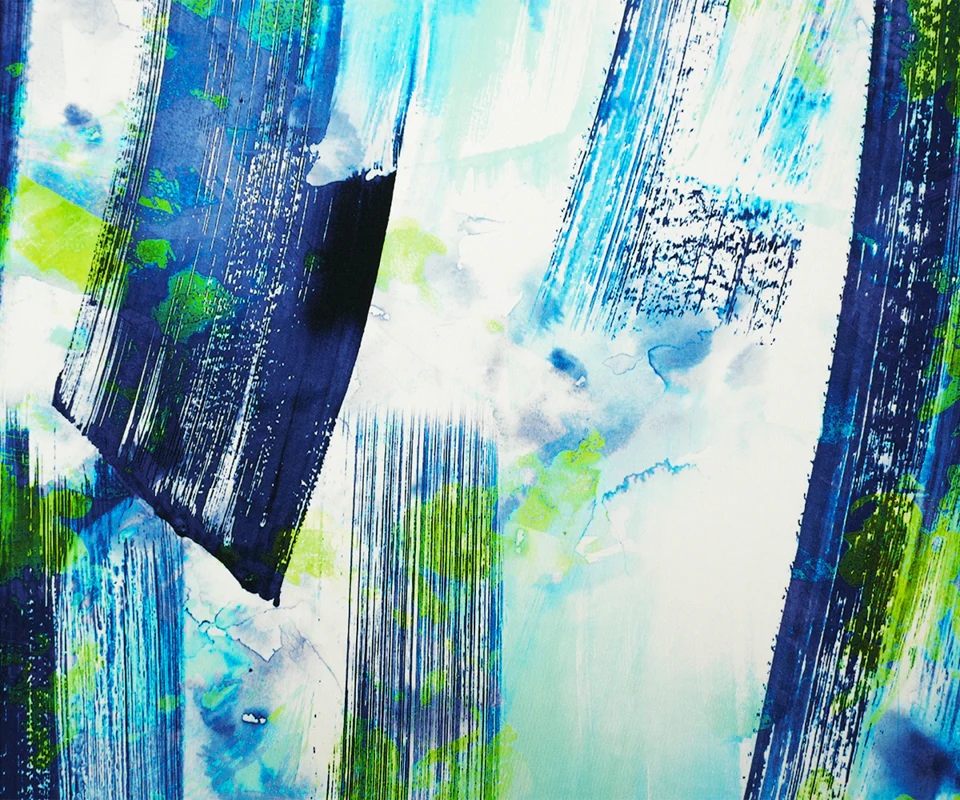 Blue-Green-White Poly Stretch Abstract Printed ITY Jersey Knit Fabric - Image 2