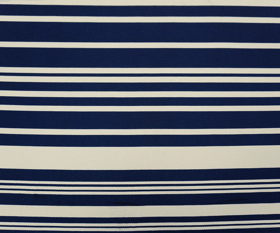 Blue-Ivory Poly Stripe Print Liverpool Double Knit Fabric - Image 3