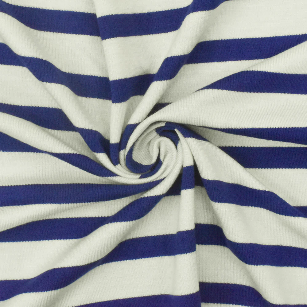 Blue-Ivory Stripe Stretch Spandex Rayon Modal Jersey Knit Fabric - Image 2