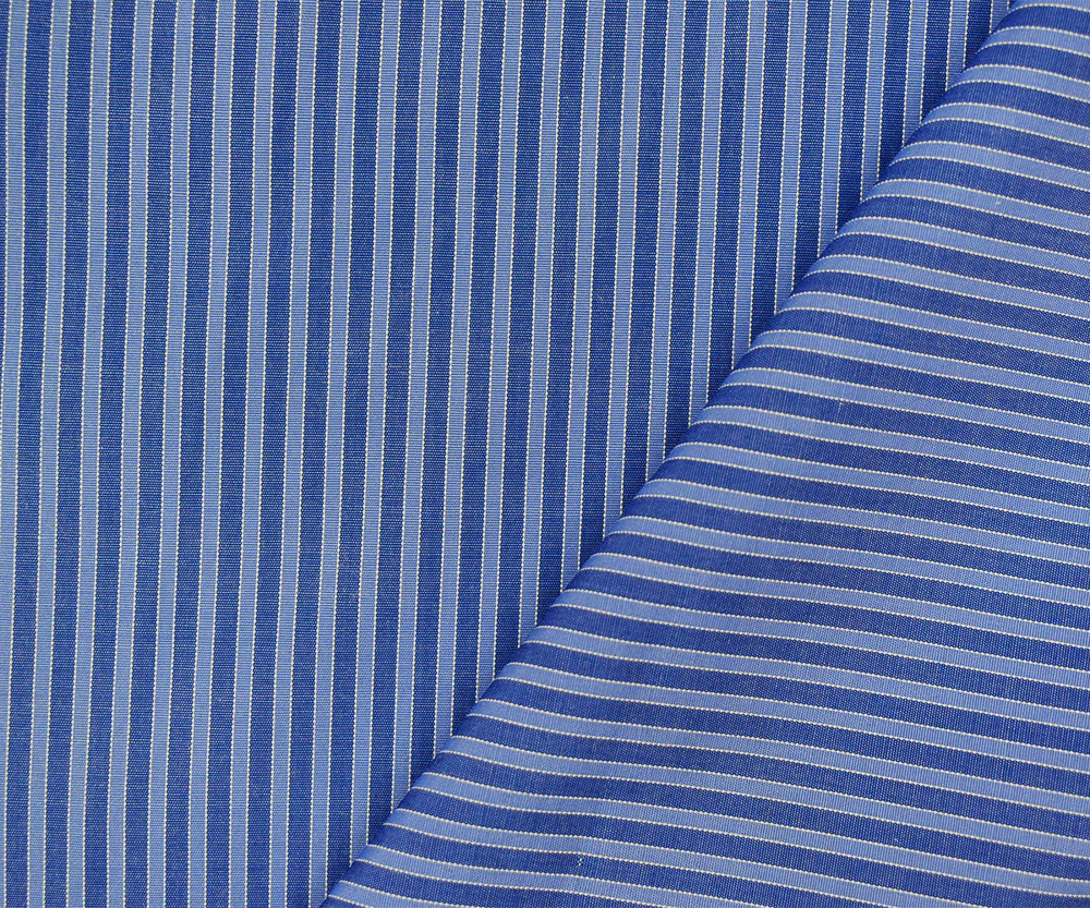 Blue-Light Blue-White Poly Stripe Shirting Woven Fabric - Image 2