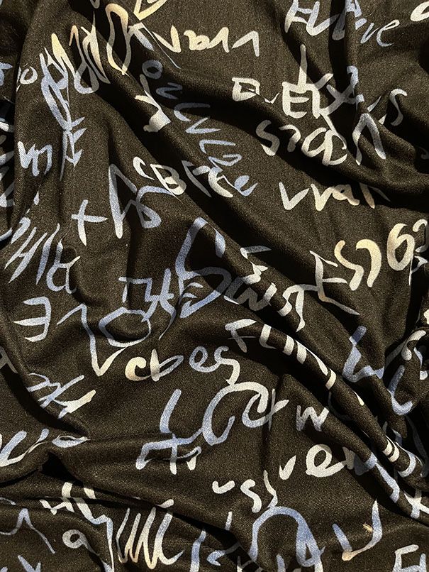 Blue Love Print Double Brushed Knit Fabric - Image 3
