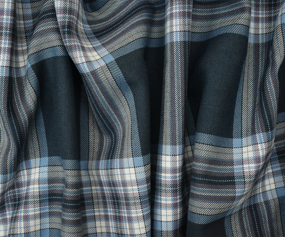 Blue-Mauve-Multi Poly-Wool Blend Plaid Twill Suiting Fabric - Image 2