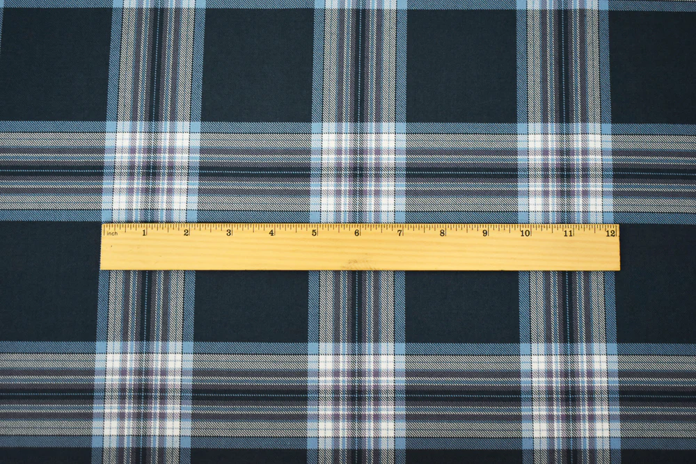 Blue-Mauve-Multi Poly-Wool Blend Plaid Twill Suiting Fabric - Image 5