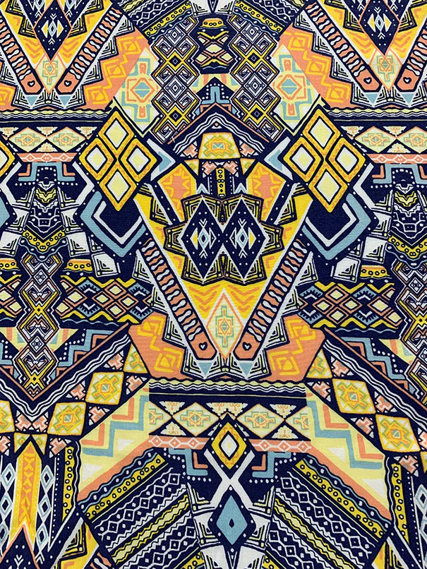 Blue Multi Aztec Print Rayon Challis Fabric - Image 2