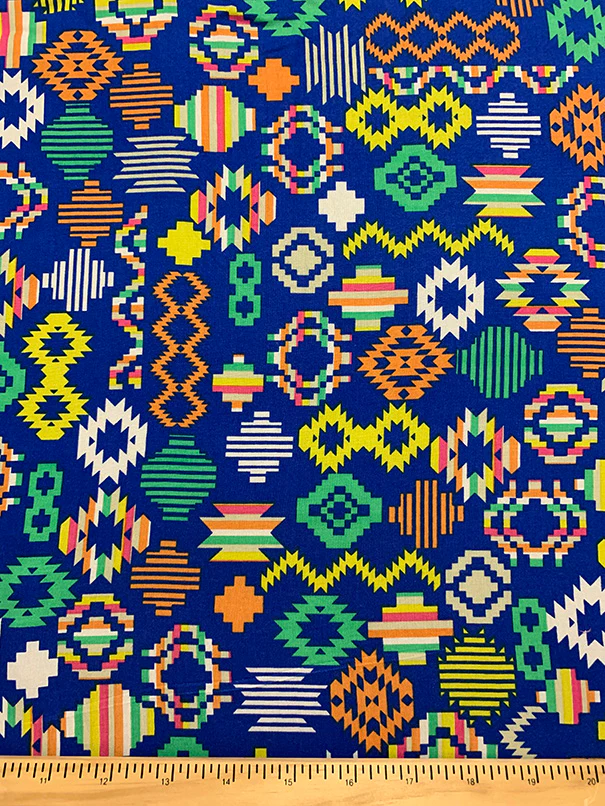Blue Multi Color Aztex Print Rayon Challis Fabric - Image 3