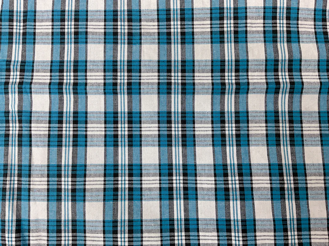 Blue-Multi Cotton Plaid Madras Woven Fabric - Image 3