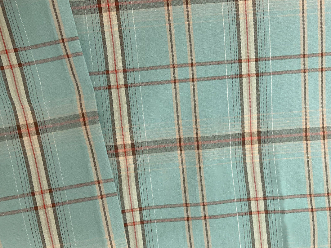 Blue-Multi Cotton Spandex Lurex Plaid Madras Woven Fabric - Image 2