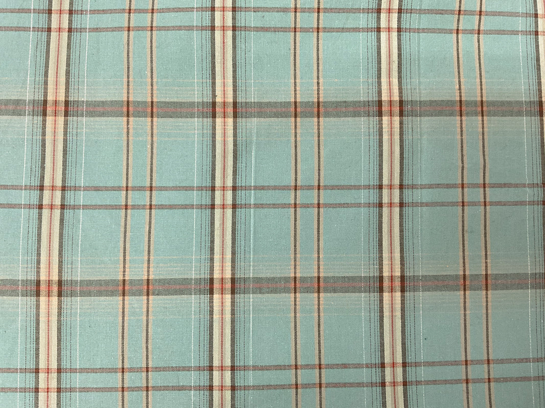Blue-Multi Cotton Spandex Lurex Plaid Madras Woven Fabric - Image 3