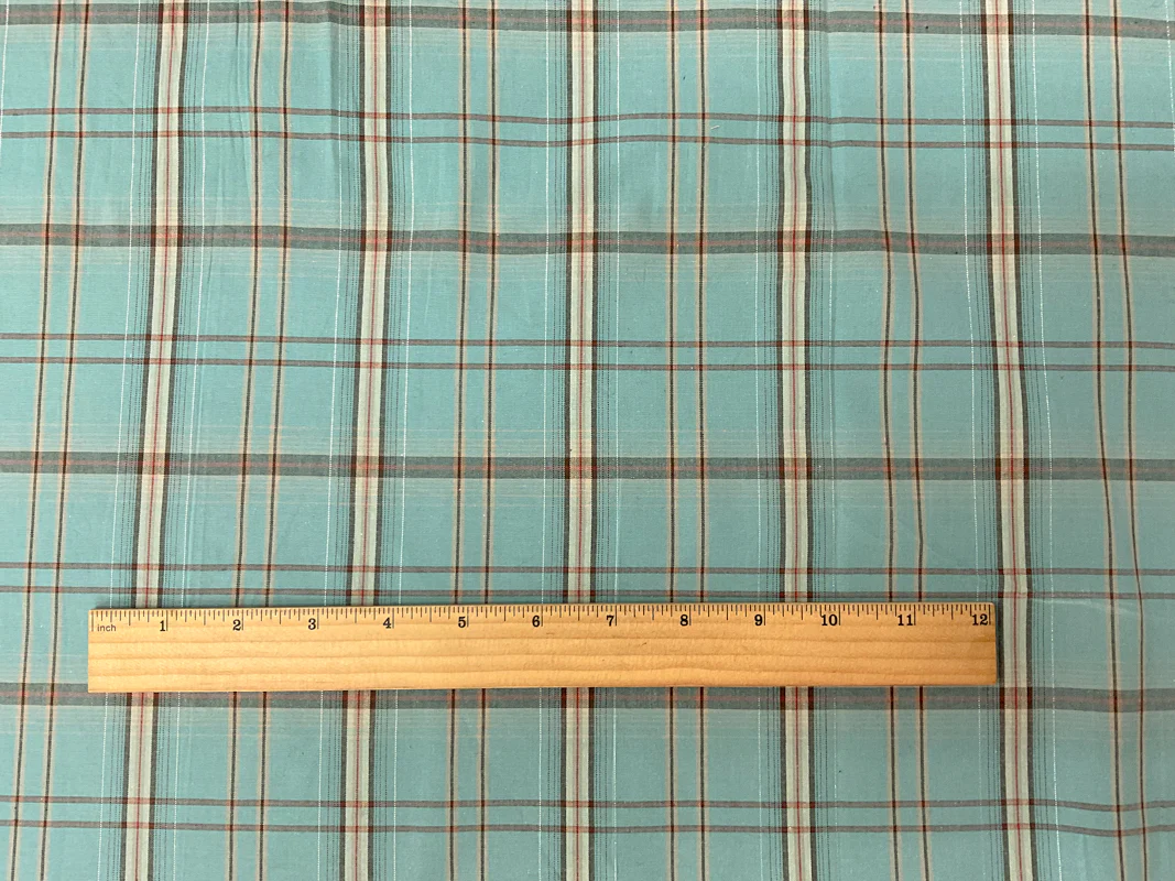 Blue-Multi Cotton Spandex Lurex Plaid Madras Woven Fabric - Image 4