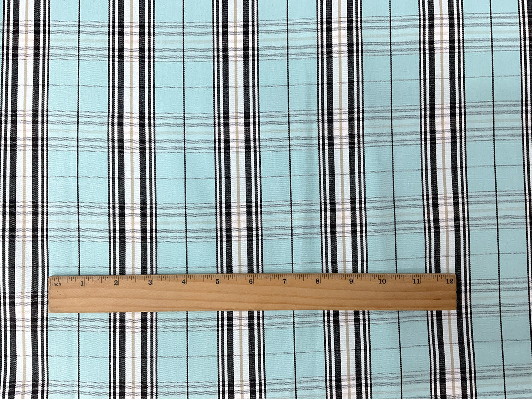 Blue-Multi Cotton Spandex Plaid Twill Woven Fabric - Image 4