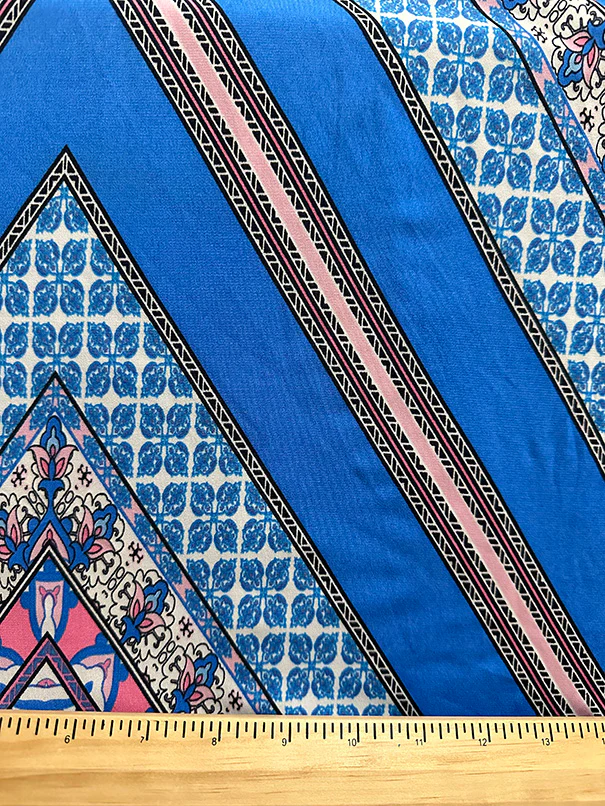 Blue Multi Geometric Print ITY Jersey Knit Fabric - Image 3