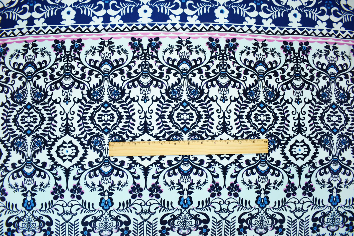 Blue-Multi Poly Abstract Floral Printed Moss Crepe Woven Fabric - Image 4