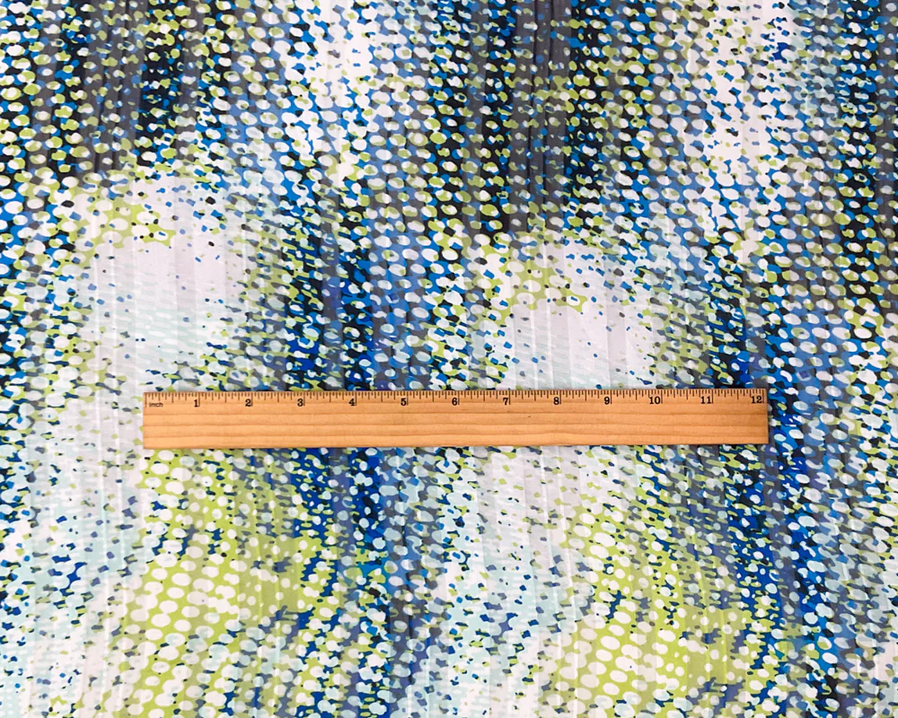 Blue-Multi Poly Abstract Print Stripe Satin Chiffon Woven Fabric - Image 4