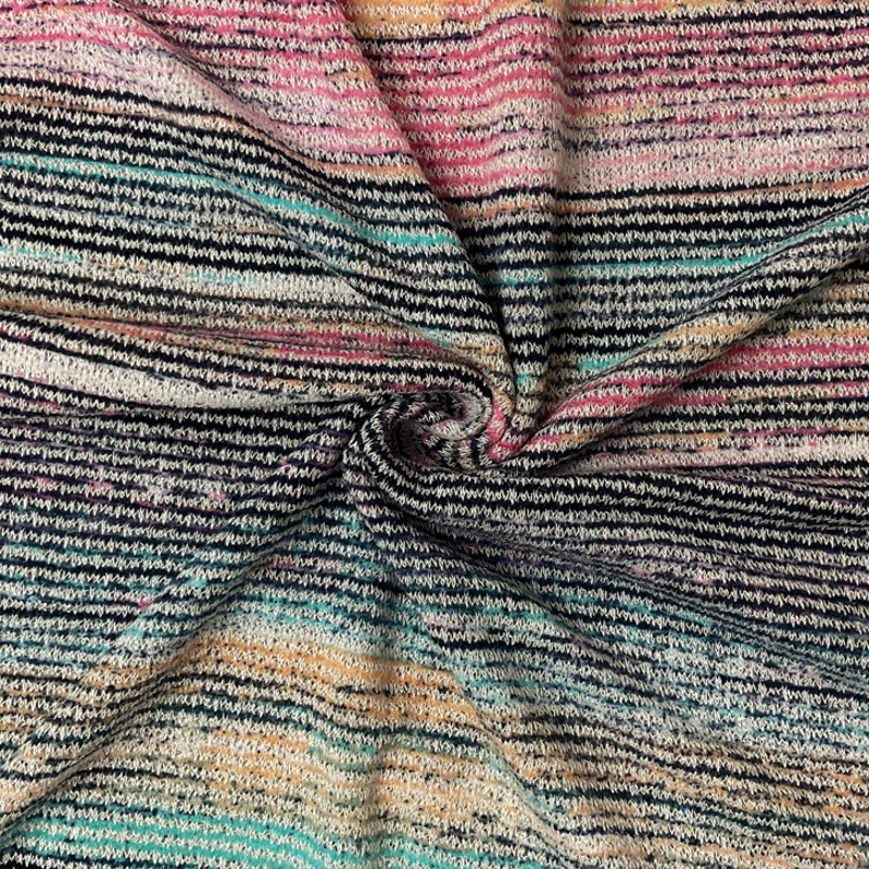 Blue-Multi Poly Blend Stripe Stretch Jersey Sweater Knit Fabric