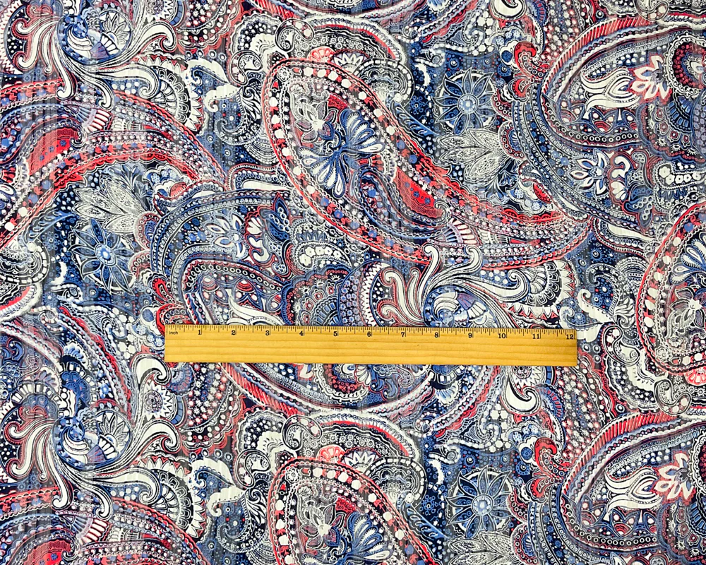 Blue-Multi Poly Paisley Printed Satin Stripe Chiffon Woven Fabric - Image 4