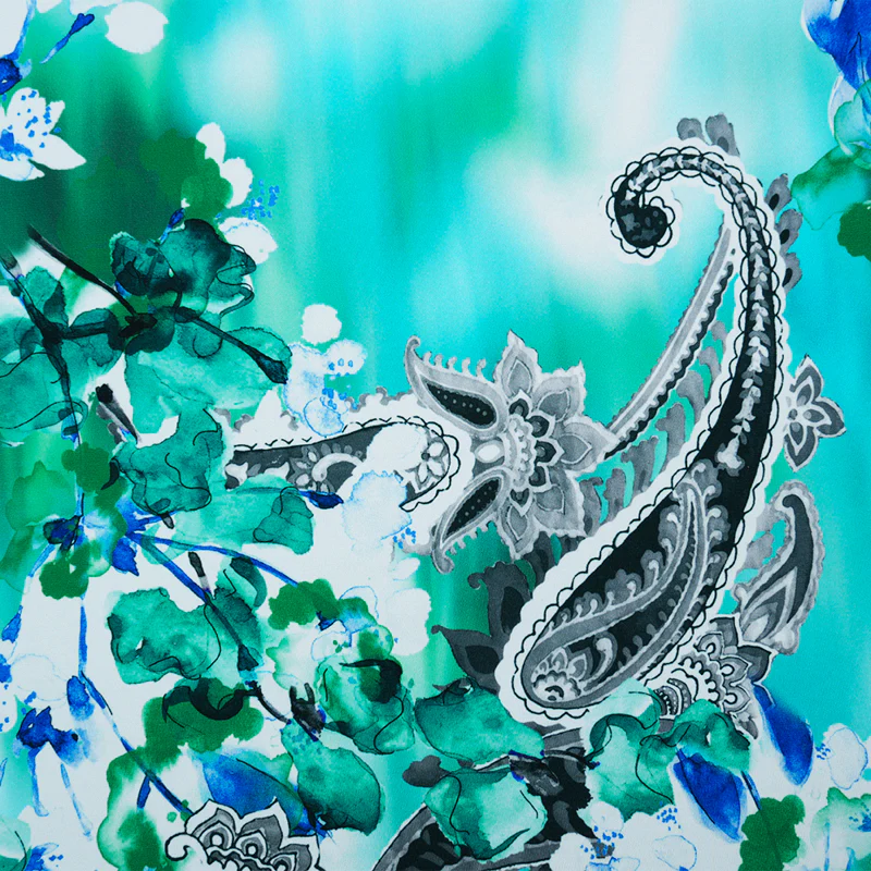 Blue-Multi Poly Stretch Paisley Printed ITY Jersey Knit Fabric