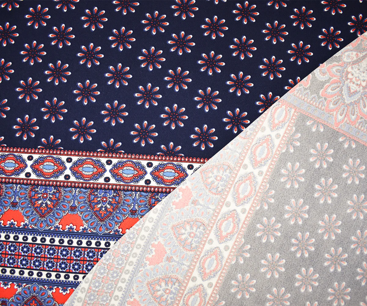 Blue-Multi Poly Stretch Spandex Multi Pattern Printed ITY Crepe Knit Fabric - Image 2