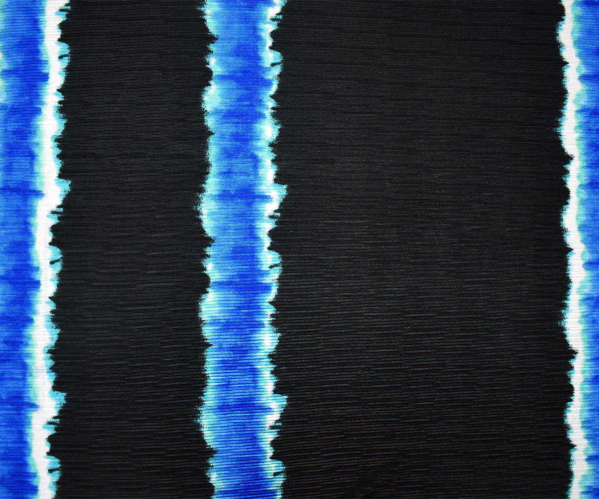 Blue-Multi Poly Stretch Spandex Tie Dye Print Pleated Interlock Knit Fabric - Image 3
