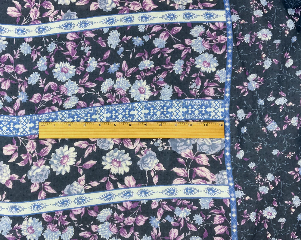 Blue-Multi Poly Stripe Floral Border Print Dobby Chiffon Woven Fabric - Image 4