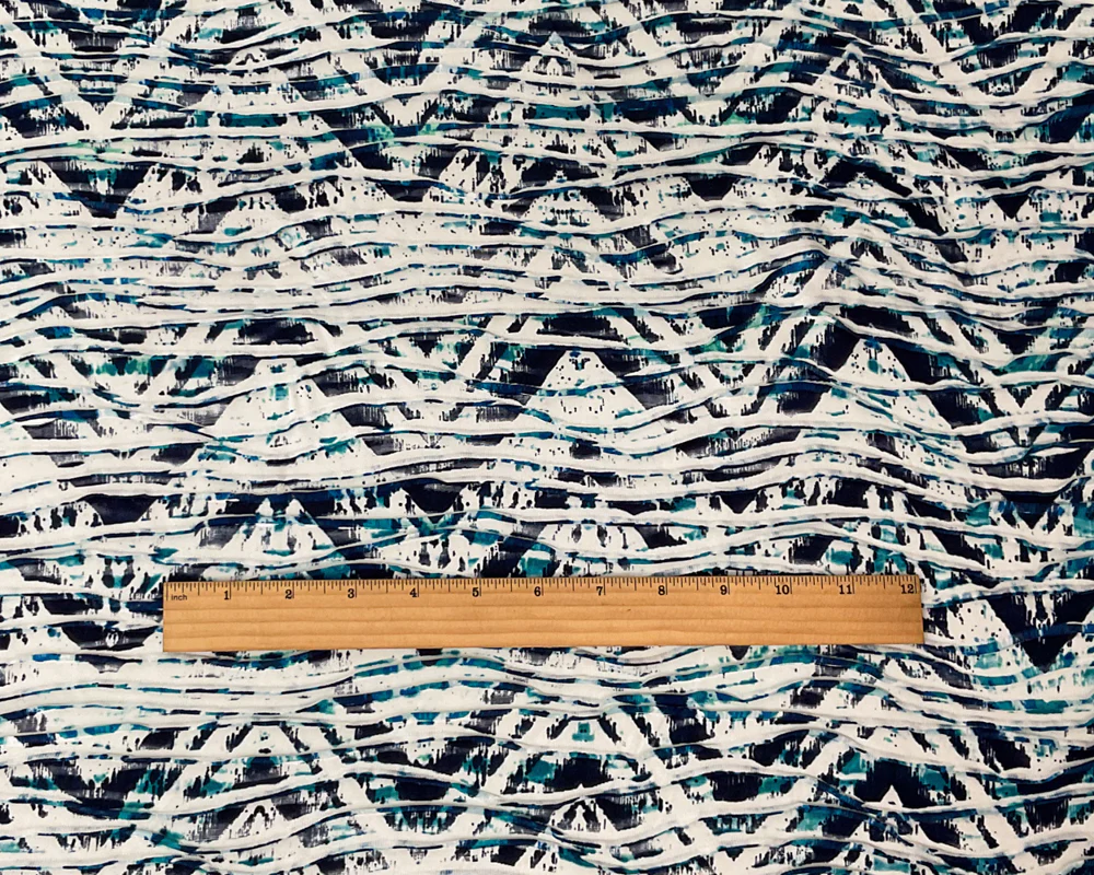Blue-Multi Poly Tie Dye Chevron Printed Knife Pleat Knit Fabric - Image 4