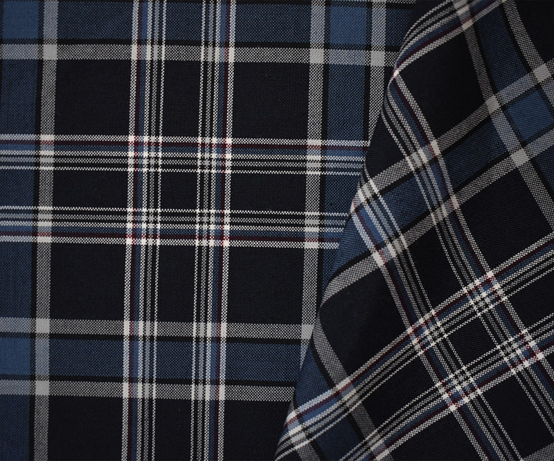 Blue-Multi Poly Wool Japanese Plaid Twill Woven Suiting Fabric - Image 2