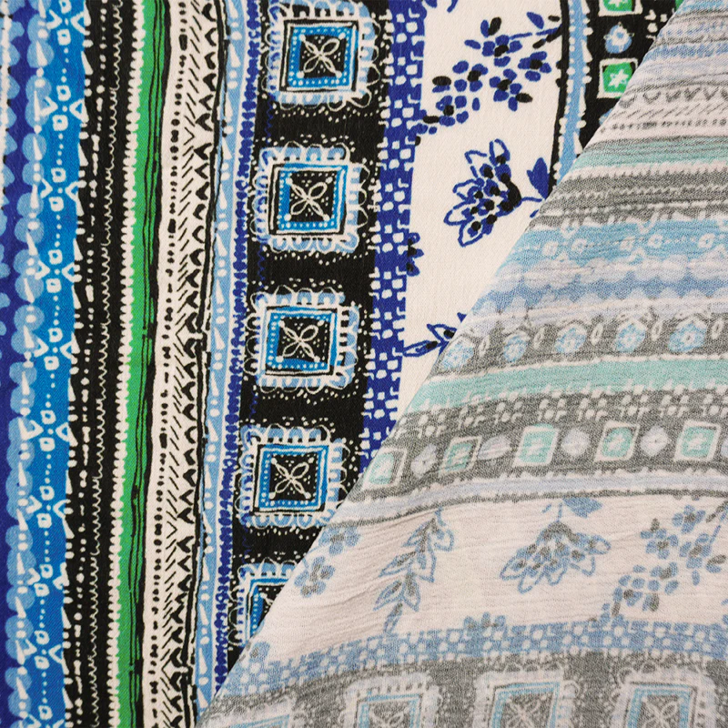 Blue-Multi Rayon-Cotton Tribal Stripe Printed Gauze Woven Fabric - Image 2