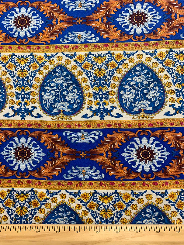 Blue Multi Stripe Print Rayon Challis Fabric - Image 2