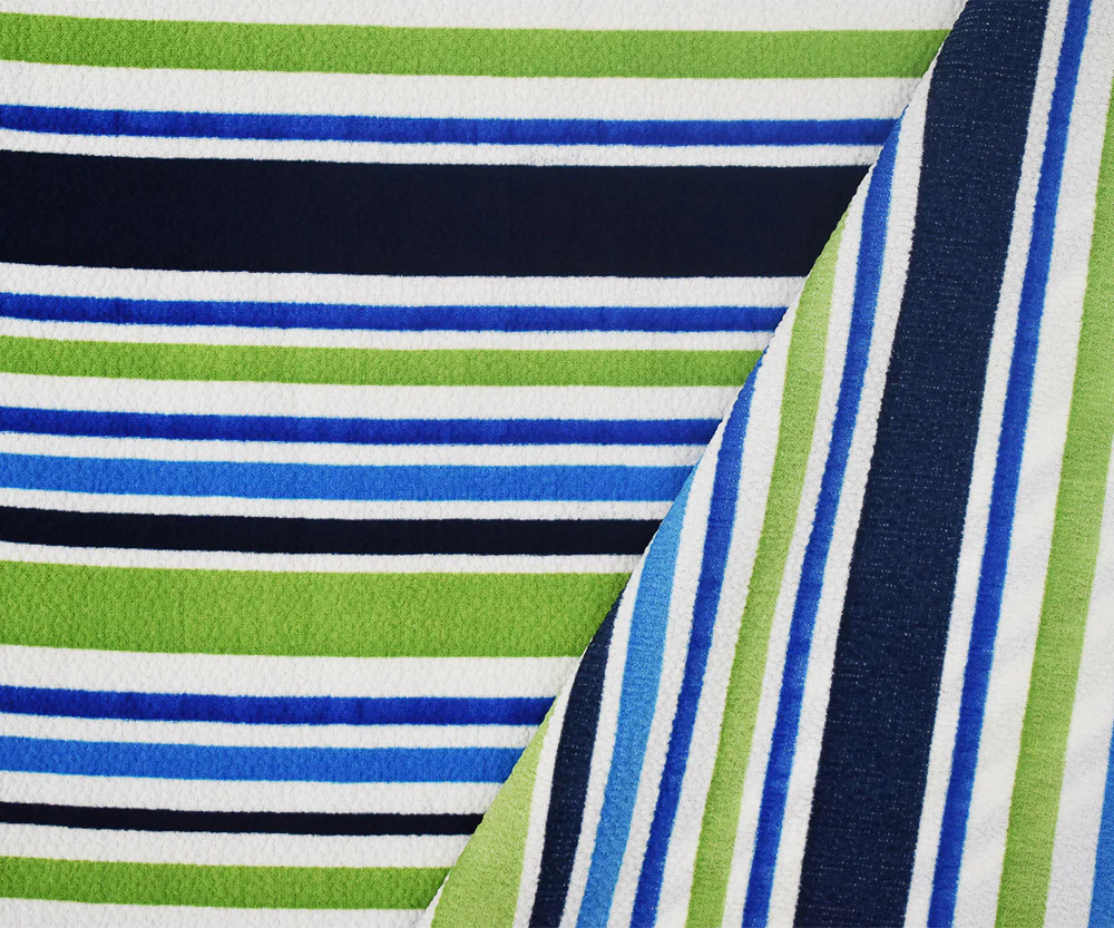 Blue-Multi Stripe Printed Stretch Poly Spandex Ghost Crepe Woven Fabric - Image 2