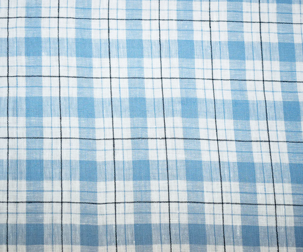Blue-Navy-White Moygashel Washed Grid Plaid Irish Linen Woven Fabric - Image 4