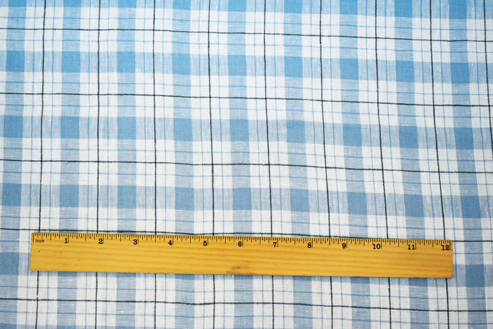 Blue-Navy-White Moygashel Washed Grid Plaid Irish Linen Woven Fabric - Image 5
