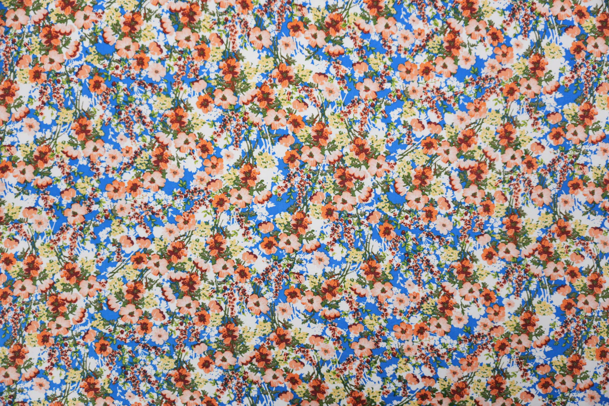 Blue-Orange-Multi Rayon Floral Printed Challis Woven Fabric - Image 3
