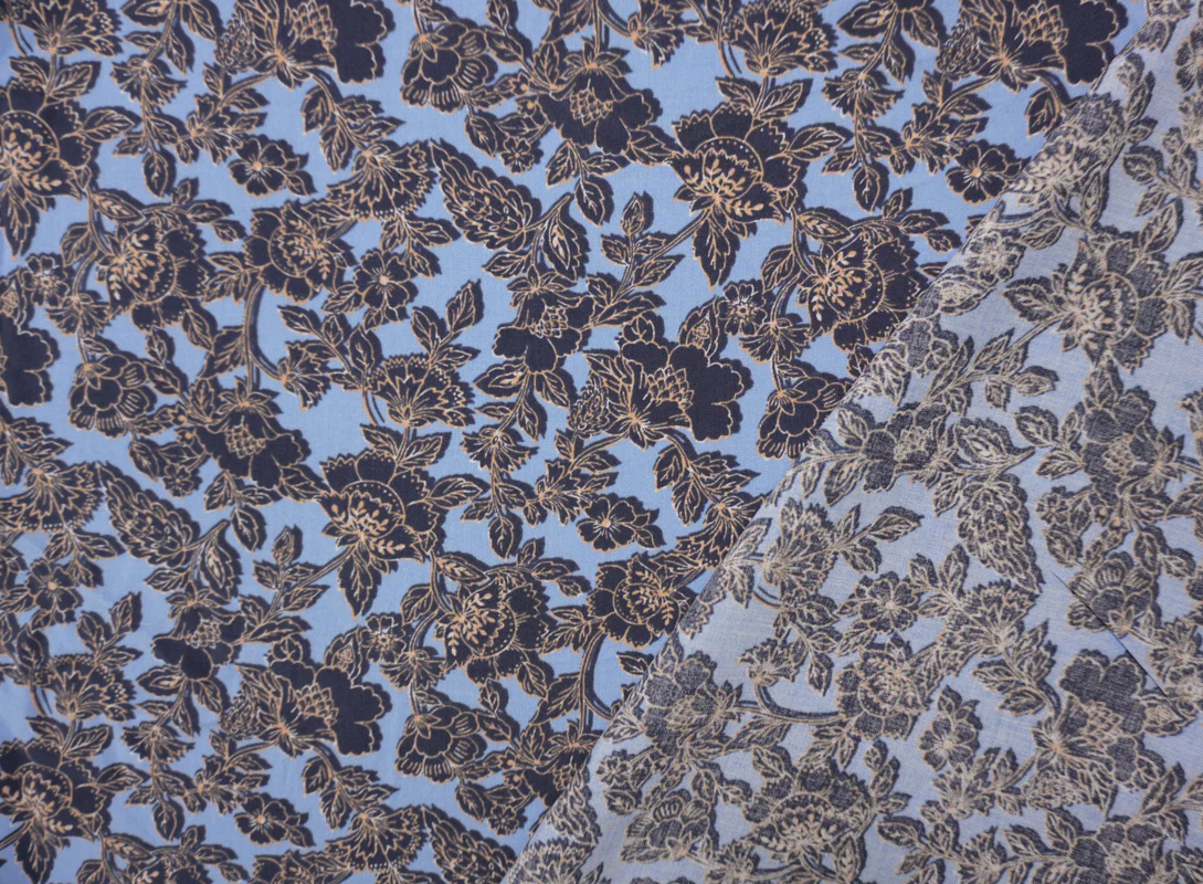 Blue-Orange Rayon Floral Printed Challis Woven Fabric - Image 2