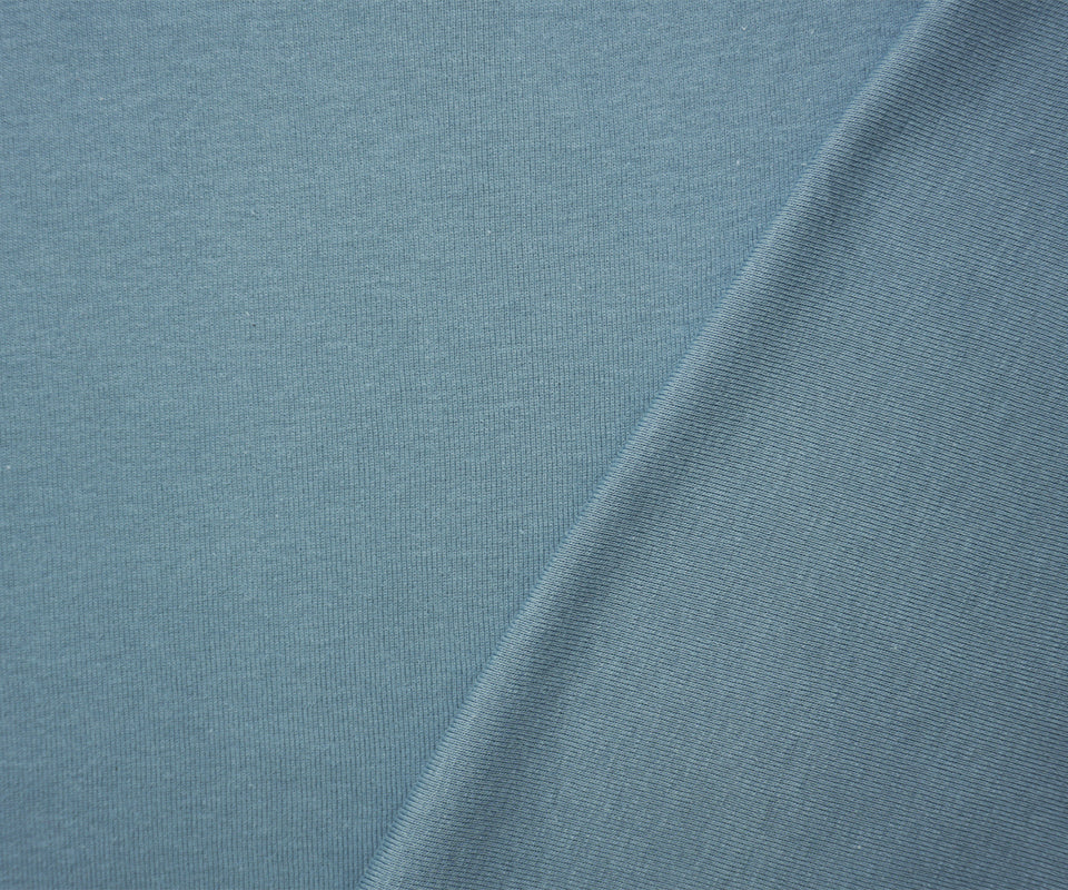 Blue Organic Cotton Solid 1X1 Rib Knit Fabric - Image 2