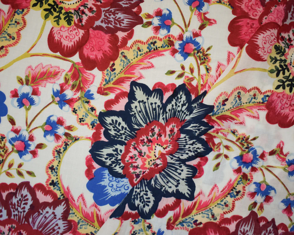 Blue-Pink-Multi Cotton-Rayon Floral Printed Lawn Woven Fabric - Image 2