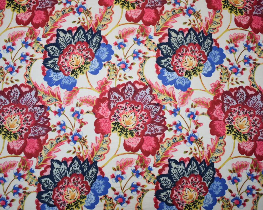 Blue-Pink-Multi Cotton-Rayon Floral Printed Lawn Woven Fabric - Image 3