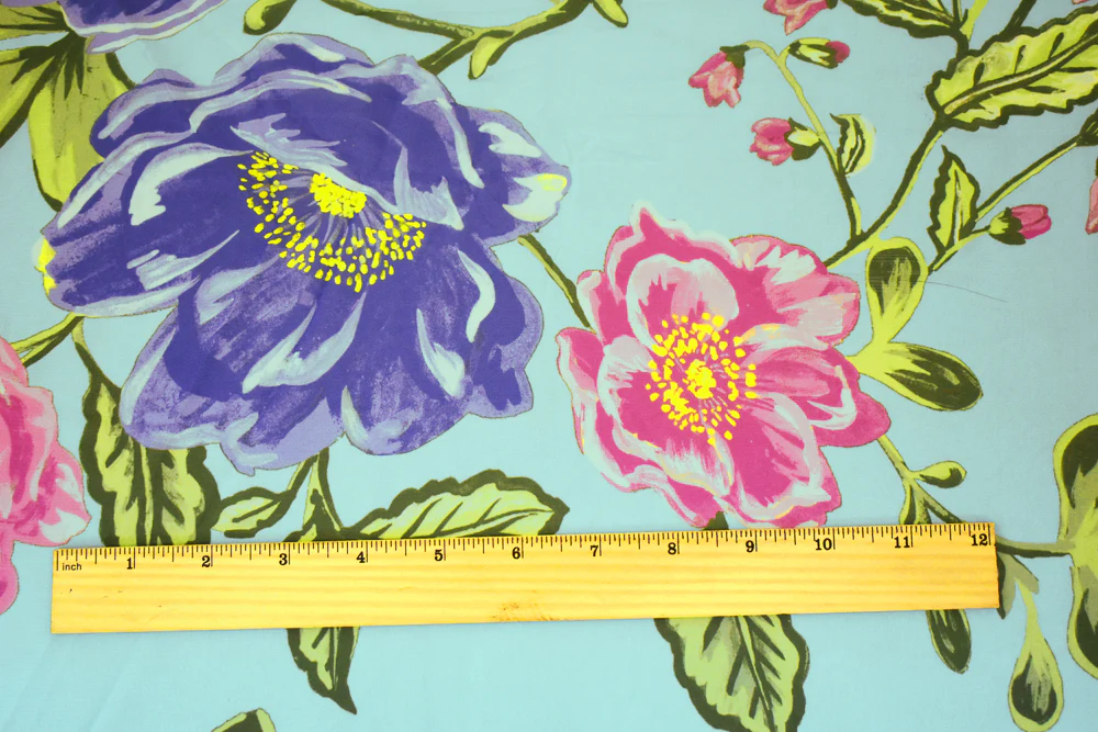 Blue-Pink-Multi Floral Printed Poly Chiffon Woven Fabric - Image 4